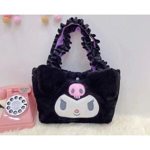 New! Sanrio  Kuromi Plush Satchel Bag with Satin Handles! Adorable